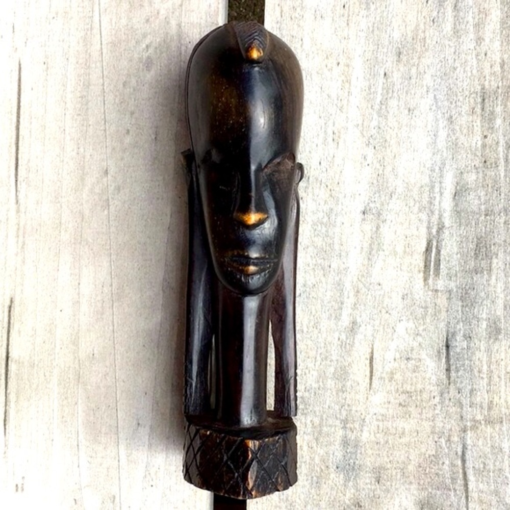 Vintage Handmade Hand Carved Ebony Wood Male Bust Statue from Tanzania.
